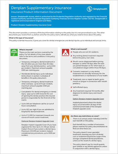 Denplan Supplementary Insurance ipid